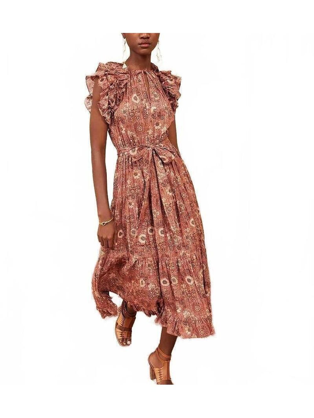 Ulla Johnson Virginia Midi Dress Boho Chic Floral Cottagecore Autumm Size 4 - Picture 1 of 9